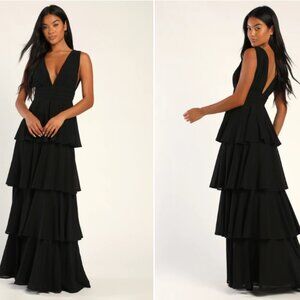 NWOT Lulus Amazing Evening Black Tiered Maxi Dress